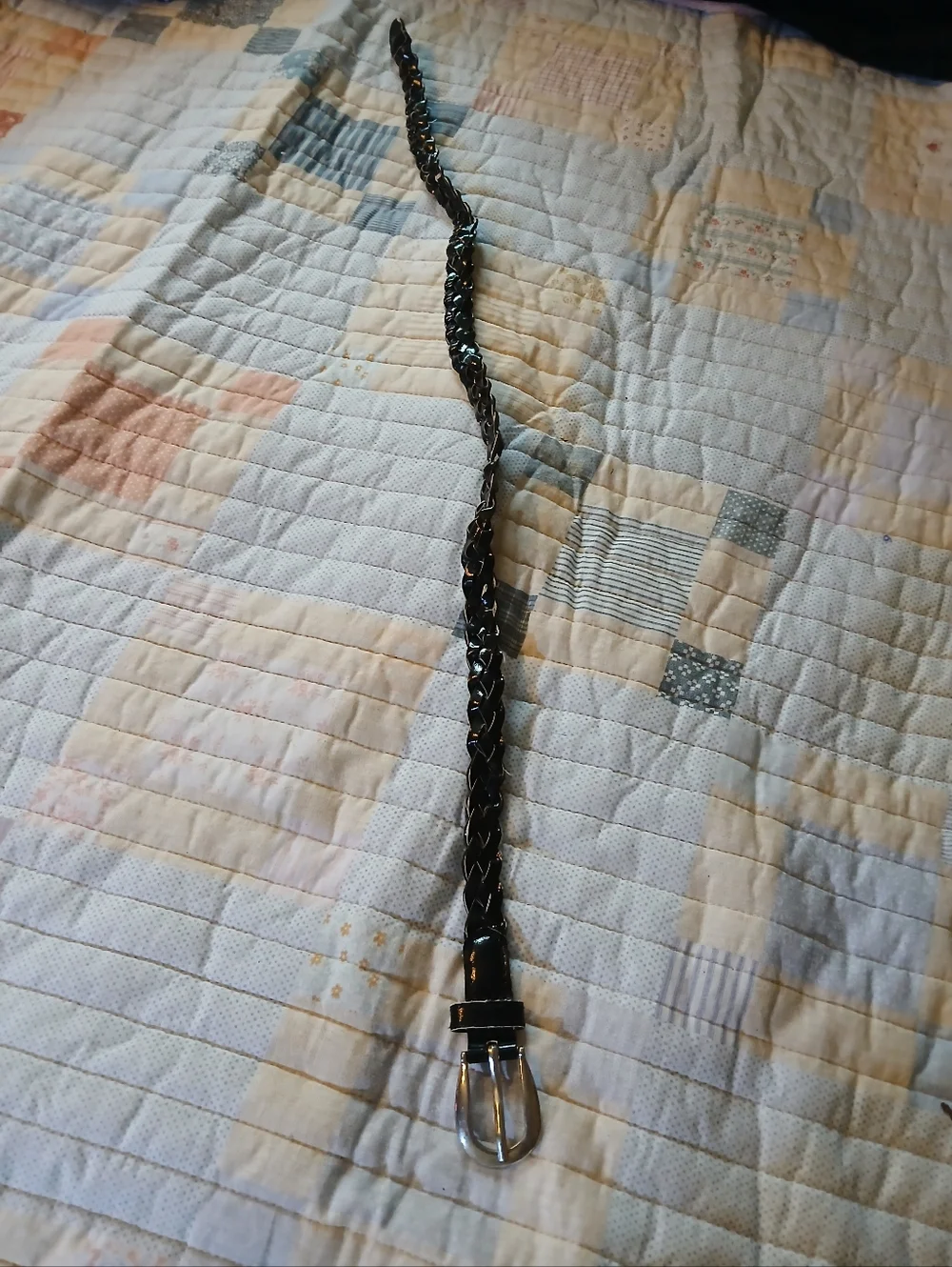 Braided Leather Skinny Belt - Black with Silver Buckle